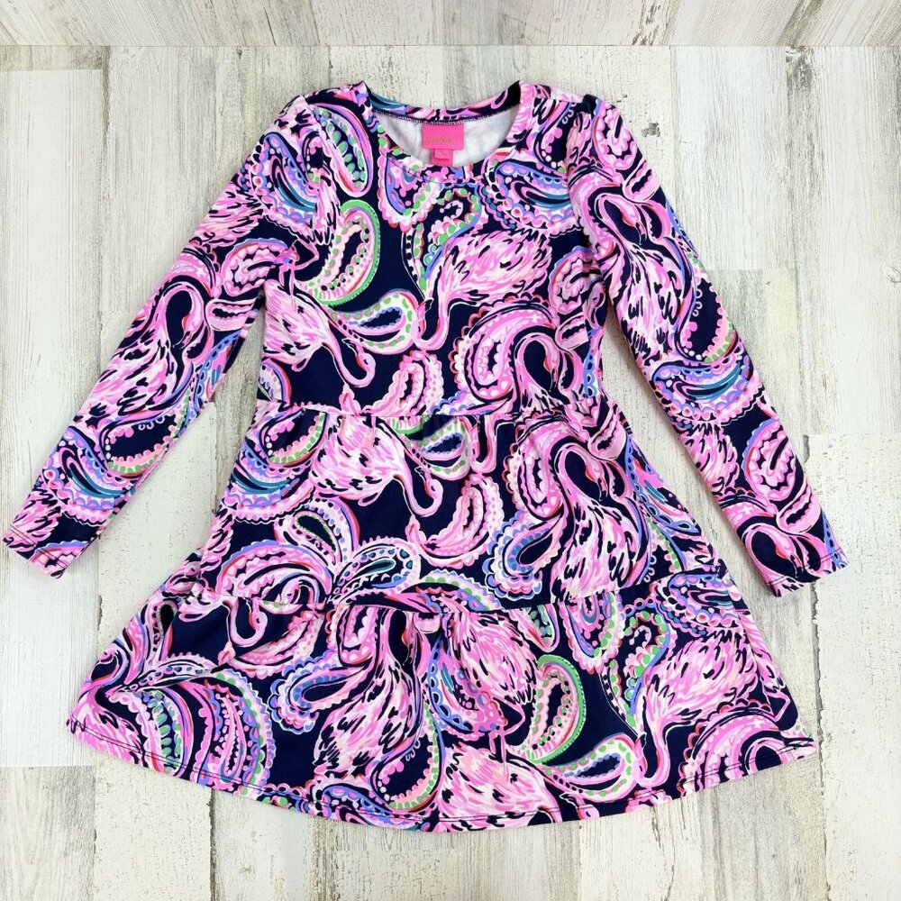 Lilly Pulitzer Mini Arlette Dress Flock to the Top Flamingo Girls M 6 7 EUC
